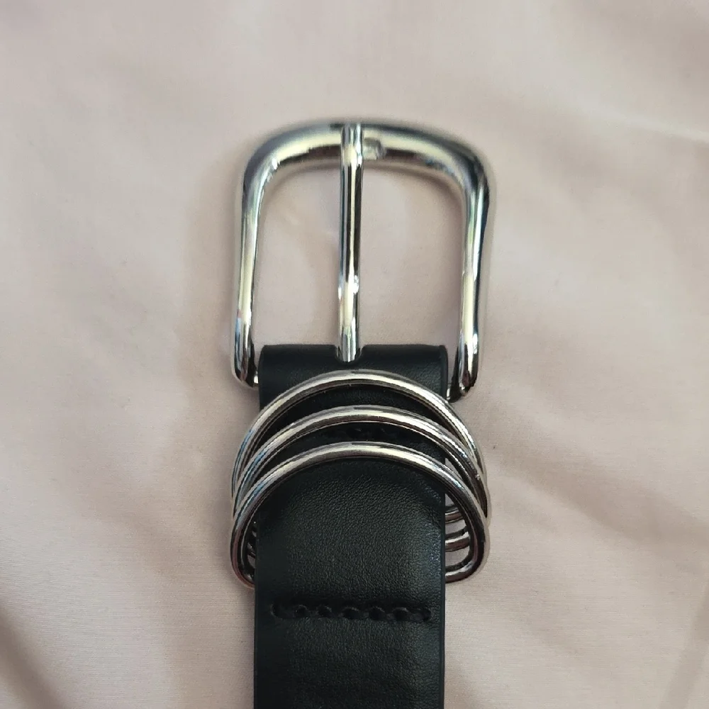 Women's Black Leather Belt with Silver Buckle By Jasgood, NWT